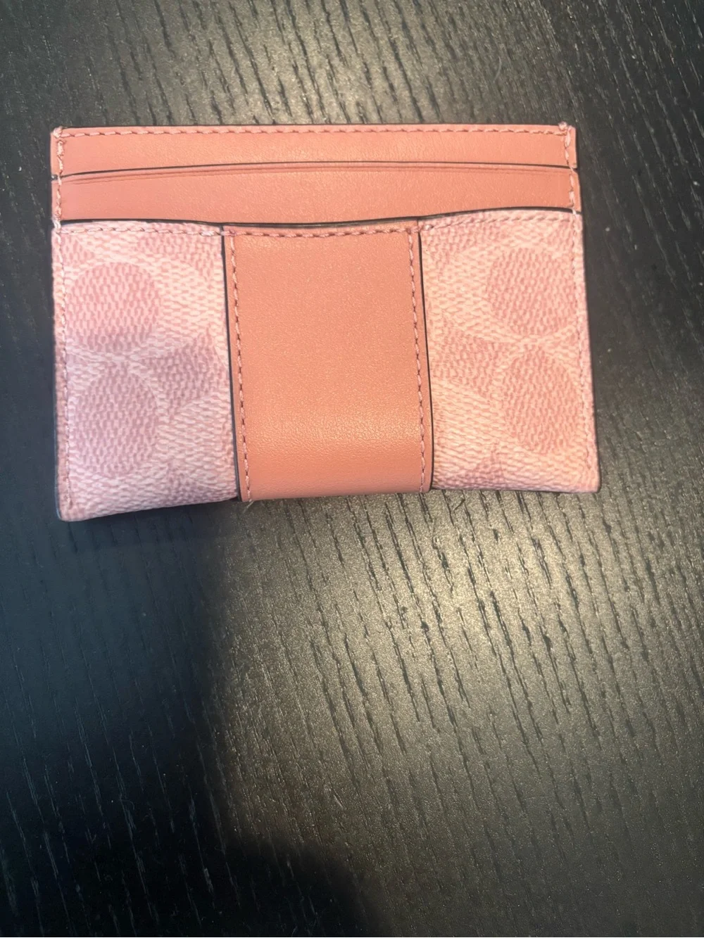 Coach Pink Signature Card Holder with Gold 'C' Emblem - Picture 2 of 7